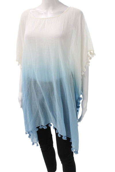 Seafolly Women White Ombre Cotton Round Neck Cover Up Short Sleeve Size OS