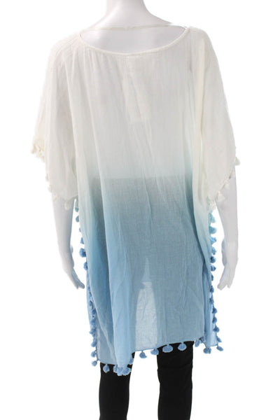 Seafolly Women White Ombre Cotton Round Neck Cover Up Short Sleeve Size OS
