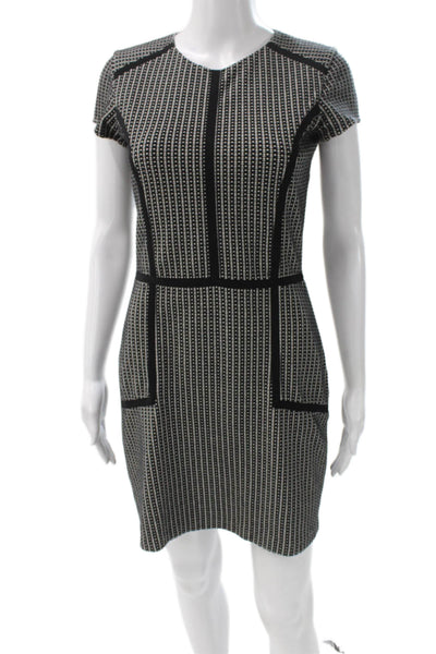 Parker Womens Black Sheath Dress Short Sleeve Round Neck Knee Length Size L