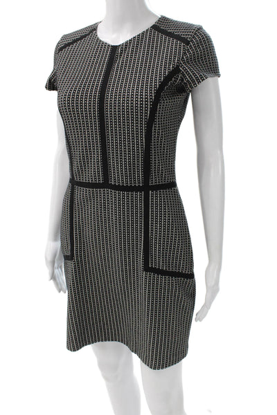 Parker Womens Black Sheath Dress Short Sleeve Round Neck Knee Length Size L