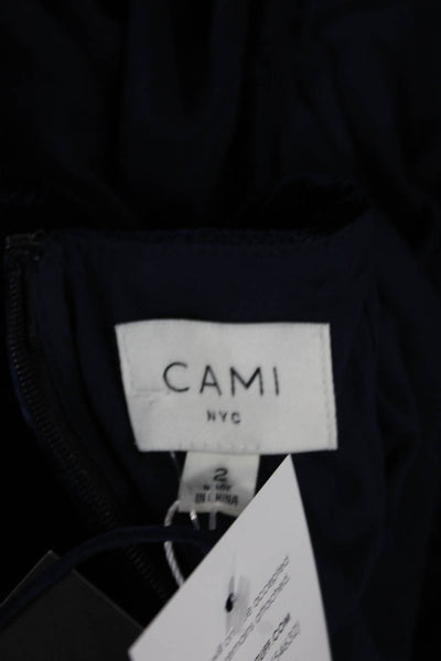 Cami NYC Women Blue Velvet Cropped Blouse Square Neck Long Sleeve Size 2