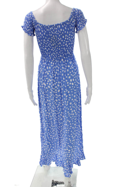 Tiare Hawaii Women Maxi Blue Polka Dot Rayon Boat Neck Mid-Calf Dress Size OS
