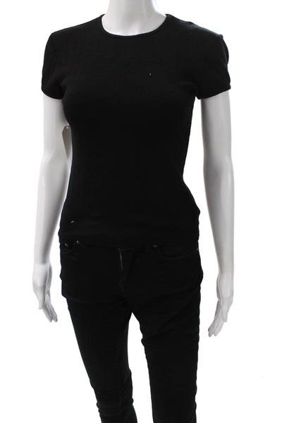 Donni Women Basic Black Knit Round Neck Short Sleeve T Shirt Size XS