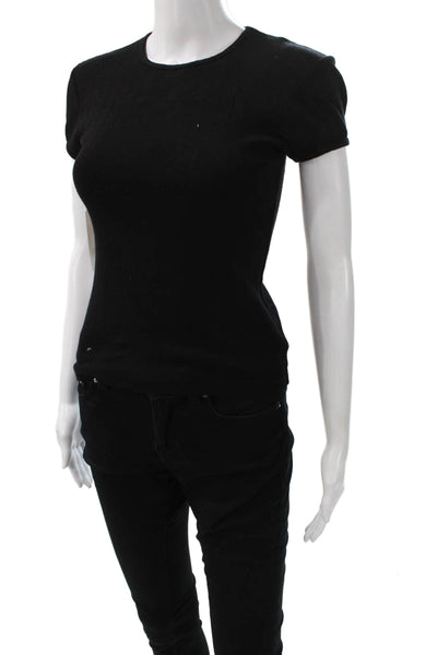 Donni Women Basic Black Knit Round Neck Short Sleeve T Shirt Size XS