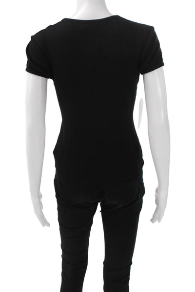 Donni Women Basic Black Knit Round Neck Short Sleeve T Shirt Size XS