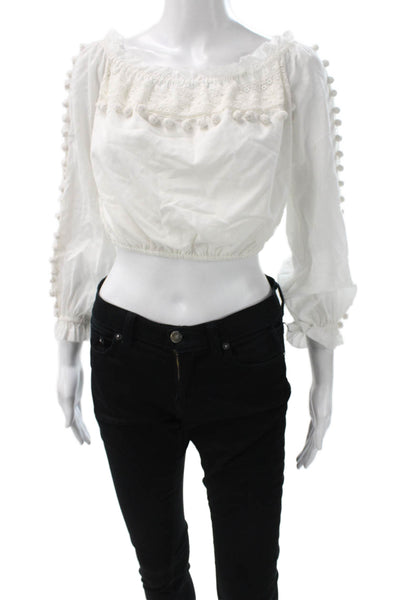 Cami NYC Womens Cropped Off Shoulder Cotton Blouse Long Sleeve White Size XS