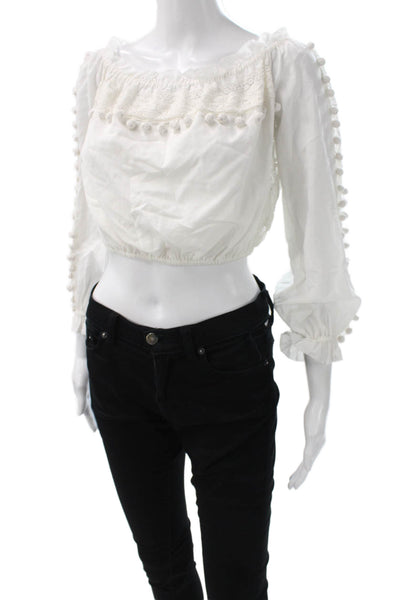 Cami NYC Womens Cropped Off Shoulder Cotton Blouse Long Sleeve White Size XS