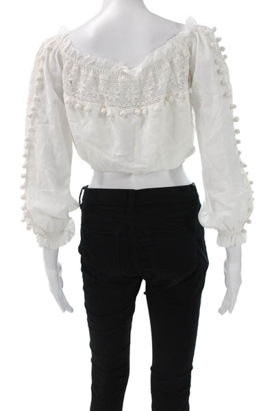 Cami NYC Womens Cropped Off Shoulder Cotton Blouse Long Sleeve White Size XS