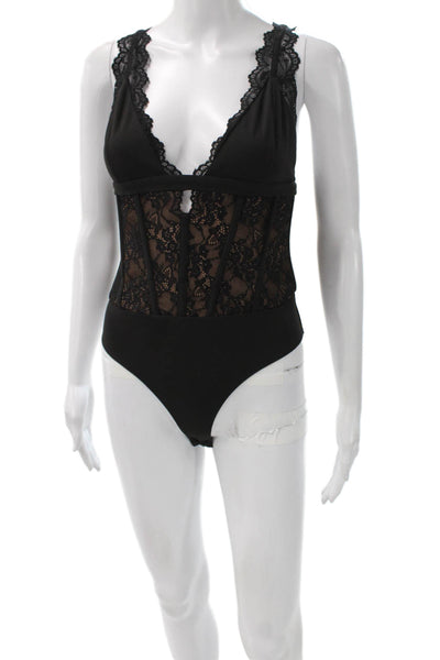 Cami NYC Women Black Floral Lace V-Neck Sleeveless One Piece Size S