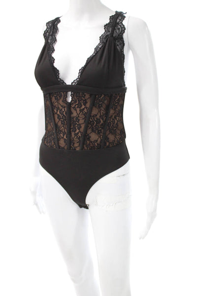 Cami NYC Women Black Floral Lace V-Neck Sleeveless One Piece Size S