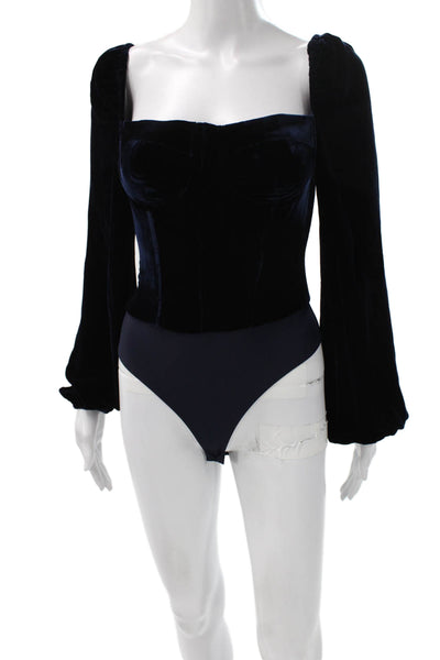 Cami NYC Womens Velvet One Piece Square Neck Long Sleeve Blue Size 00