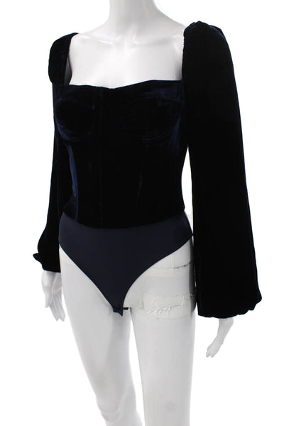 Cami NYC Womens Velvet One Piece Square Neck Long Sleeve Blue Size 00