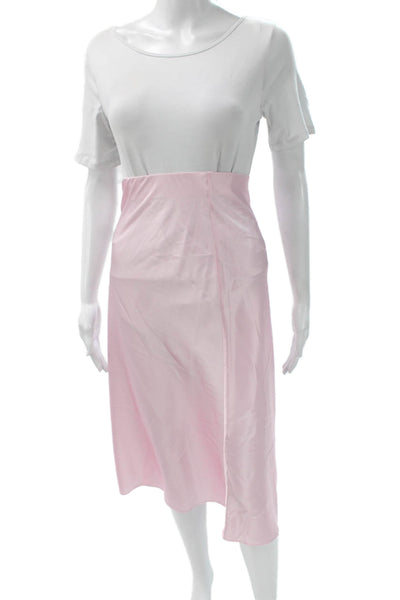 Cami NYC Womens Straight Pencil Silk Midi Skirt Pink Pull On Size 2XS