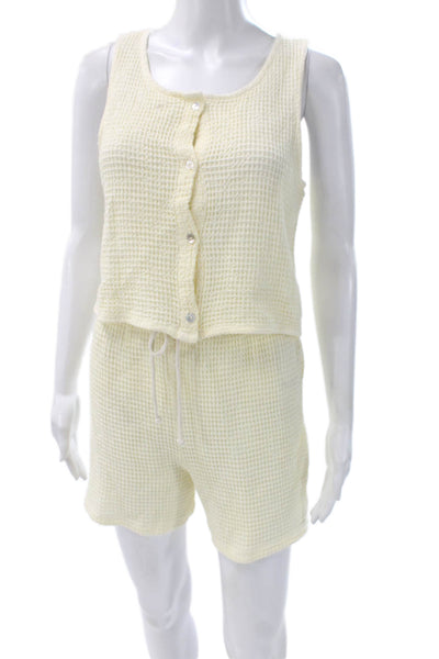 Donni Womens Two Piece Set Waffle Knit Sleeveless Round Neck Ivory Size S