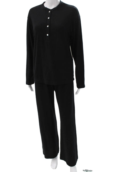 Donni Women Henley Pullover Sweats Hoodie Outfit Set Black Cotton Blend Size S