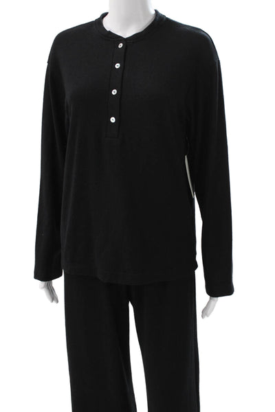 Donni Women Henley Pullover Sweats Hoodie Outfit Set Black Cotton Blend Size S