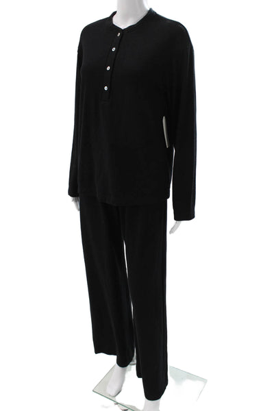 Donni Women Henley Pullover Sweats Hoodie Outfit Set Black Cotton Blend Size S
