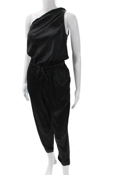 Cami NYC Women One Shoulder Velvet Jumpsuit Black Pullover Size XS