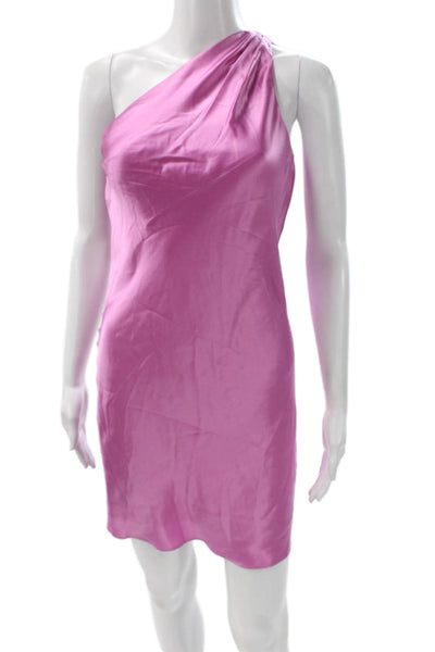 Cami NYC Women Mini One Shoulder Silk Dress Pink Size XS
