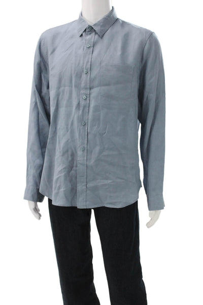 Vince Mens Blue Linen Blend Button-Up Dress Shirt Long Sleeve Size M
