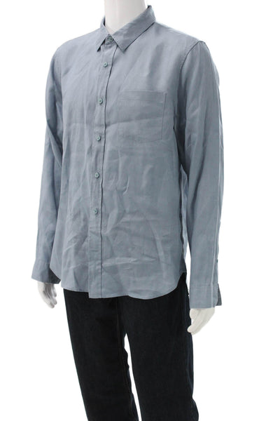 Vince Mens Blue Linen Blend Button-Up Dress Shirt Long Sleeve Size M