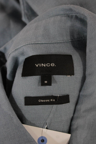 Vince Mens Blue Linen Blend Button-Up Dress Shirt Long Sleeve Size M