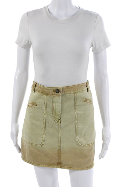 MNG Women Straight Pencil Skirt Cotton Green Button Short Size L