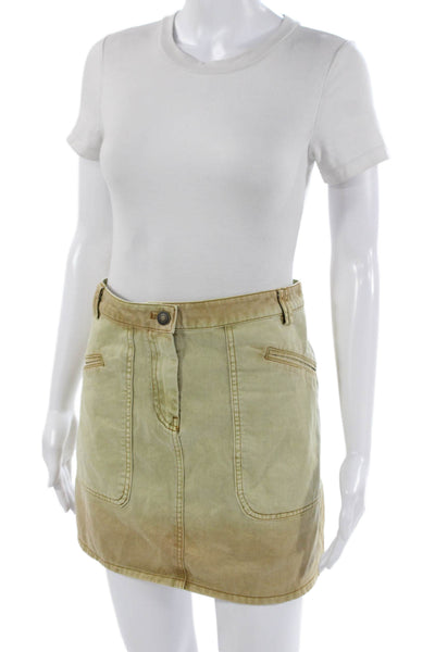 MNG Women Straight Pencil Skirt Cotton Green Button Short Size L