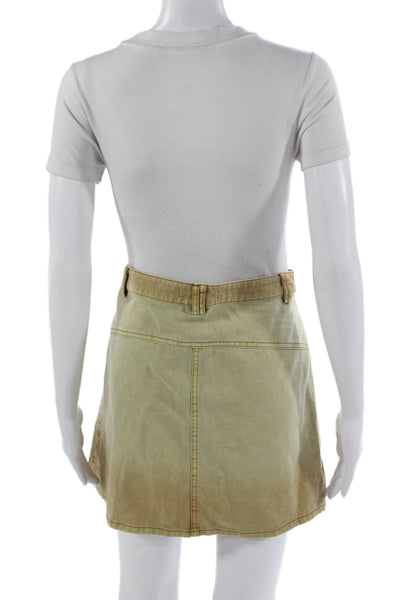 MNG Women Straight Pencil Skirt Cotton Green Button Short Size L