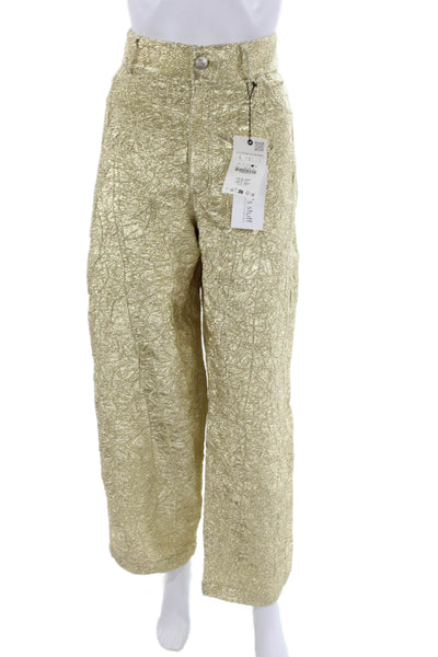 Zara Women Dress Pants Gold Polyester Button Inseam 30 Size L
