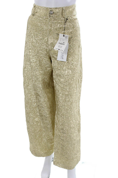 Zara Women Dress Pants Gold Polyester Button Inseam 30 Size L