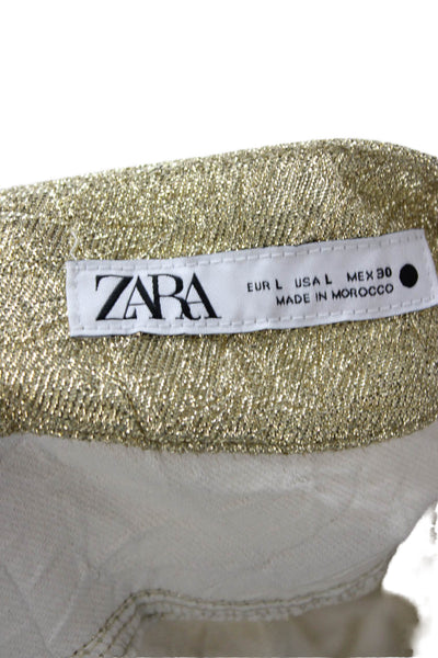 Zara Women Dress Pants Gold Polyester Button Inseam 30 Size L