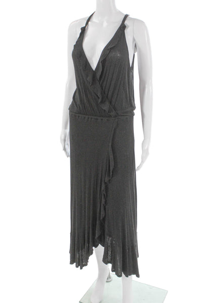 Ella Moss Women Maxi Dress Gray Rayon V-Neck Sleeveless Tie Mid-Calf Size L