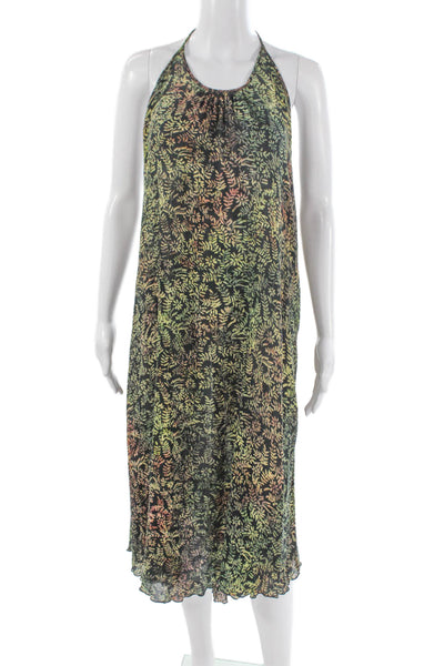 Zara Basic Women Halter Floral Viscose Maxi Dress Black Tie Sleeveless Size M