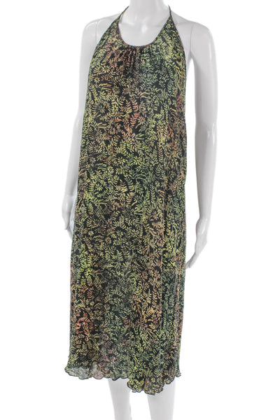 Zara Basic Women Halter Floral Viscose Maxi Dress Black Tie Sleeveless Size M