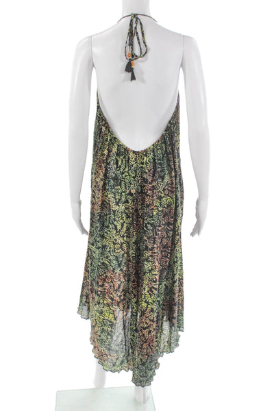 Zara Basic Women Halter Floral Viscose Maxi Dress Black Tie Sleeveless Size M