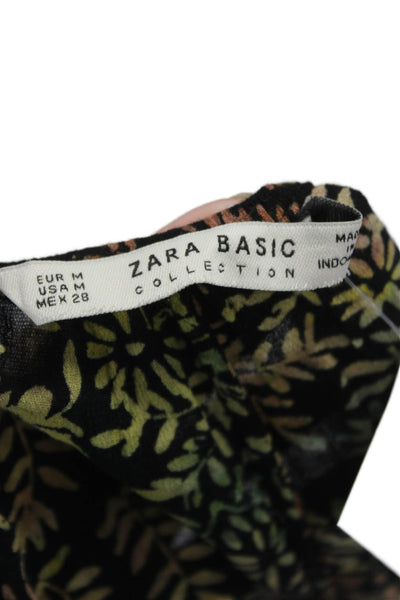 Zara Basic Women Halter Floral Viscose Maxi Dress Black Tie Sleeveless Size M