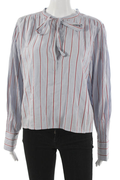 J Crew Women Blue Striped Collared Cotton Long Sleeve Basic Blouse Size M