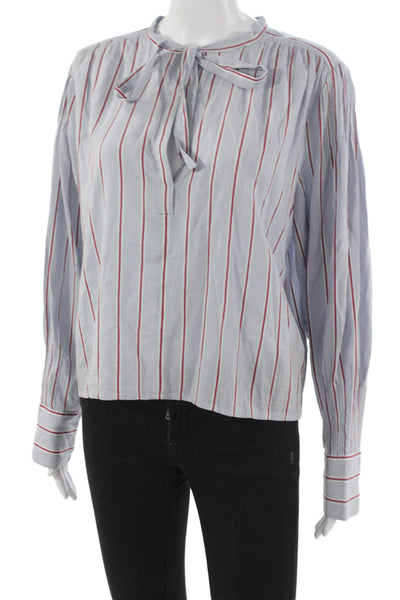 J Crew Women Blue Striped Collared Cotton Long Sleeve Basic Blouse Size M