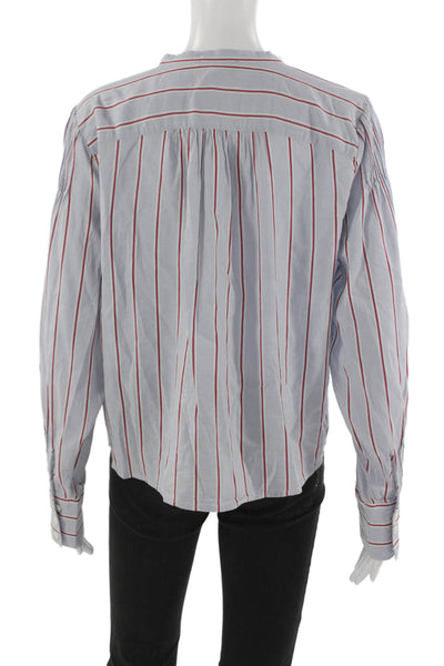 J Crew Women Blue Striped Collared Cotton Long Sleeve Basic Blouse Size M