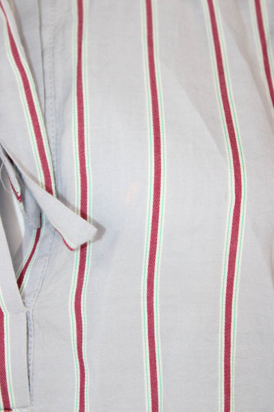 J Crew Women Blue Striped Collared Cotton Long Sleeve Basic Blouse Size M