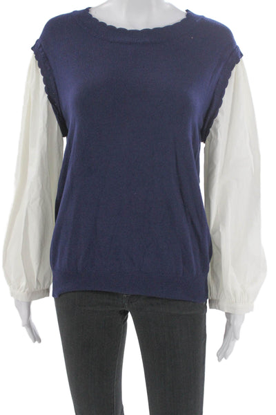 six/fifty Womens Pullover Sweater Blue Viscose Round Neck Long Sleeve Size L