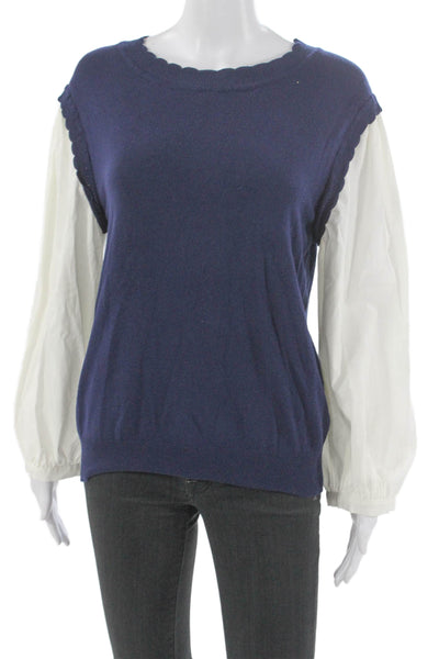 six/fifty Womens Pullover Sweater Blue Viscose Round Neck Long Sleeve Size L