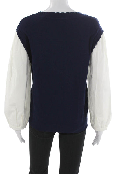 six/fifty Womens Pullover Sweater Blue Viscose Round Neck Long Sleeve Size L