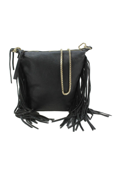 Allsaints Womens Leather Fringe Trim Shoulder Bag Black