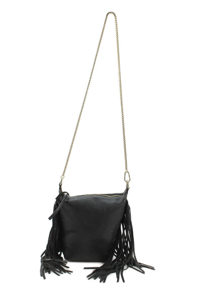 Allsaints Womens Leather Fringe Trim Shoulder Bag Black