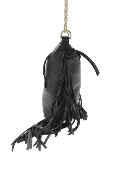Allsaints Womens Leather Fringe Trim Shoulder Bag Black