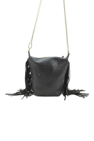 Allsaints Womens Leather Fringe Trim Shoulder Bag Black