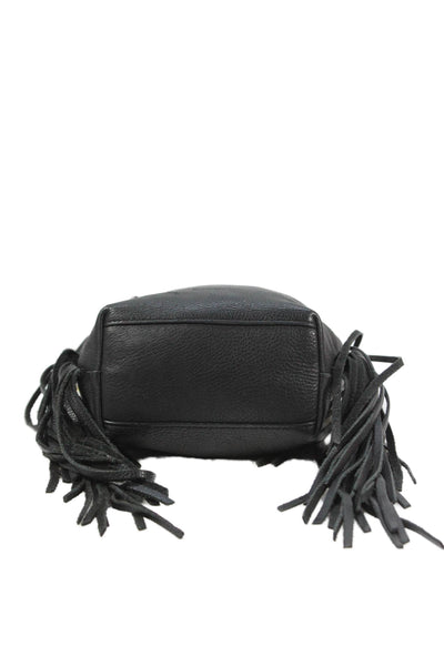 Allsaints Womens Leather Fringe Trim Shoulder Bag Black