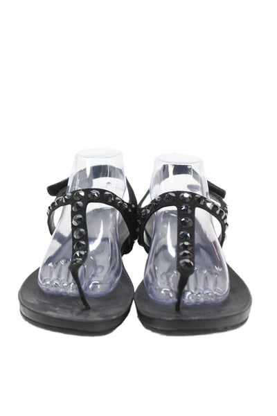 Pedro Garcia Womens Suede Embellished Thing Sandals Black Size 41 11